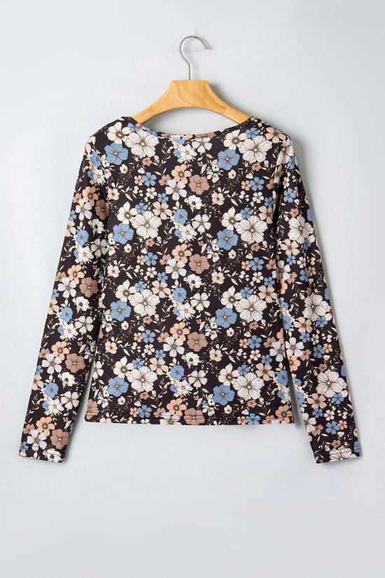 Black Floral Slim Long-Sleeve Top