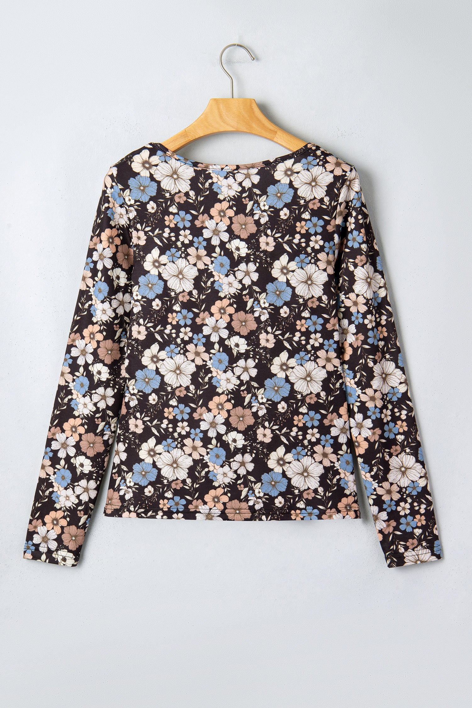 Black Floral Slim Long-Sleeve Top