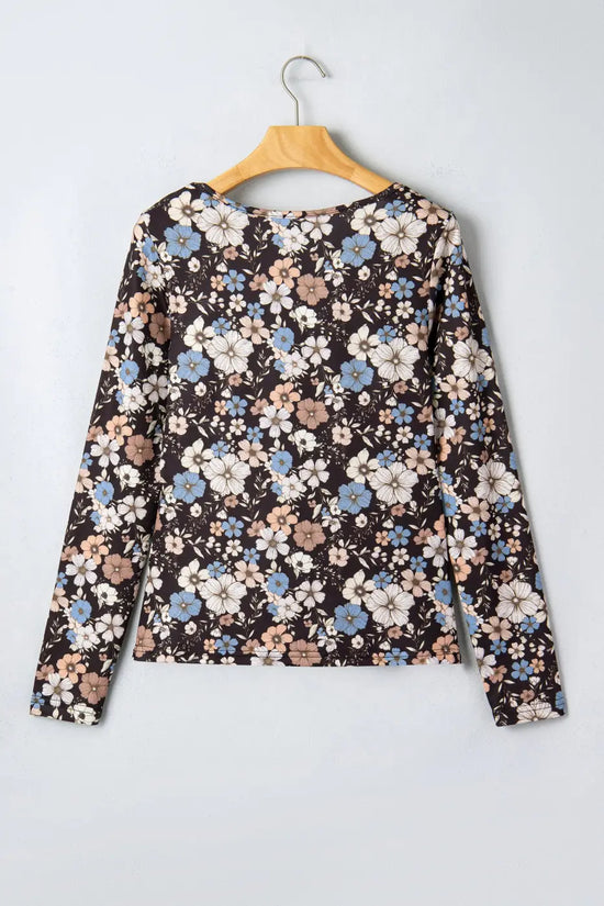 Black Floral Slim Long-Sleeve Top