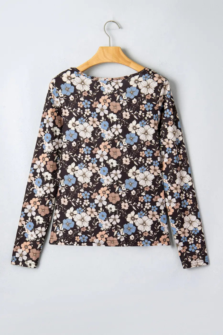 Black Floral Slim Long-Sleeve Top