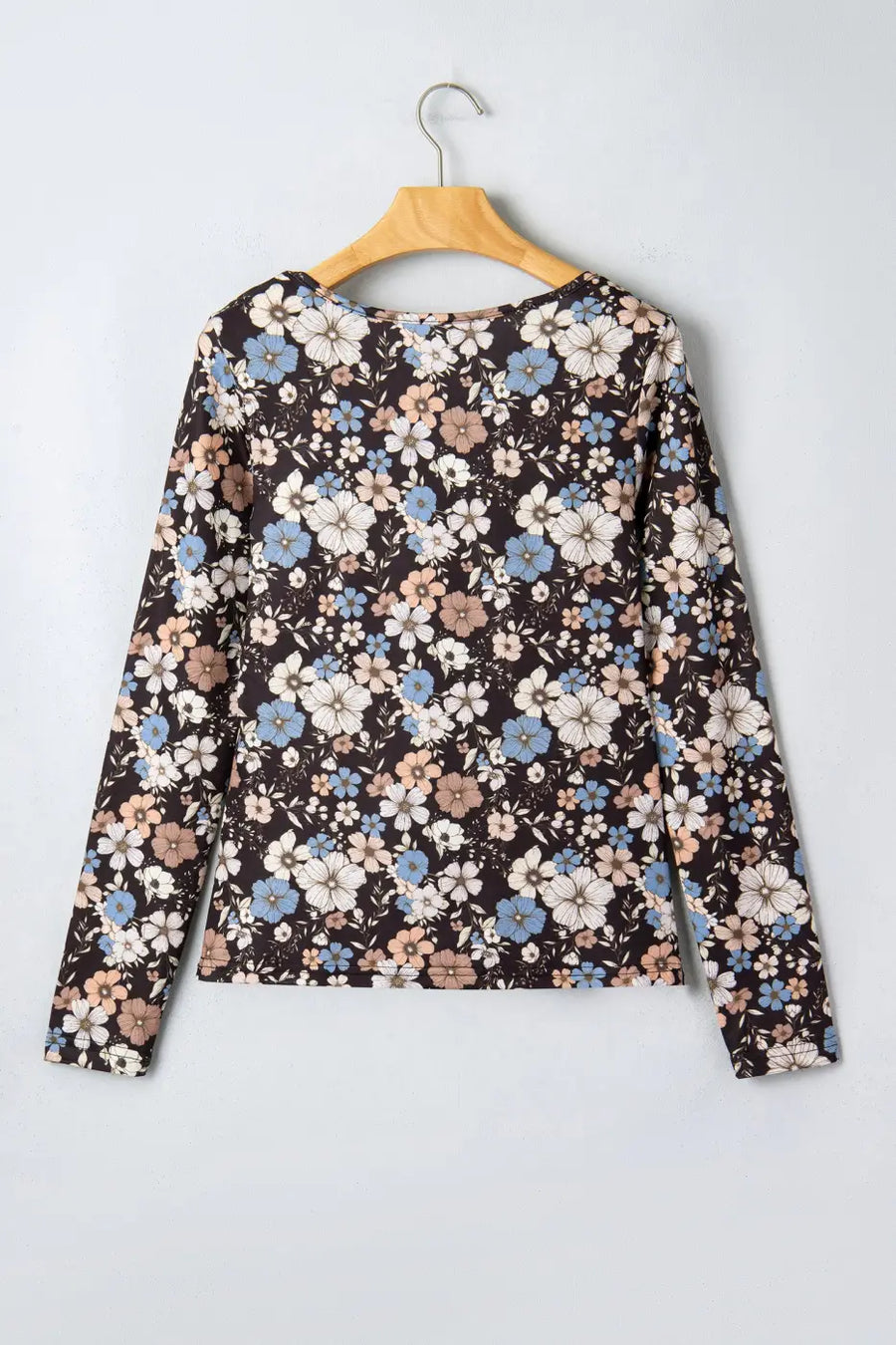 Black floral slim long sleeve top | stretch fitted