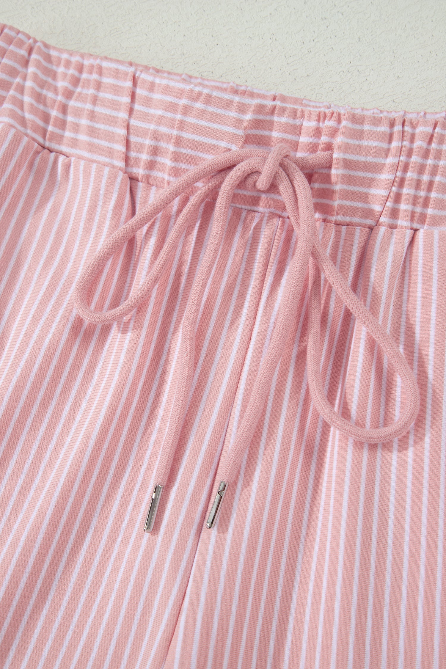 Striped Dolman Sleeve Polo Shirt and Drawstring Shorts Two Piece Set