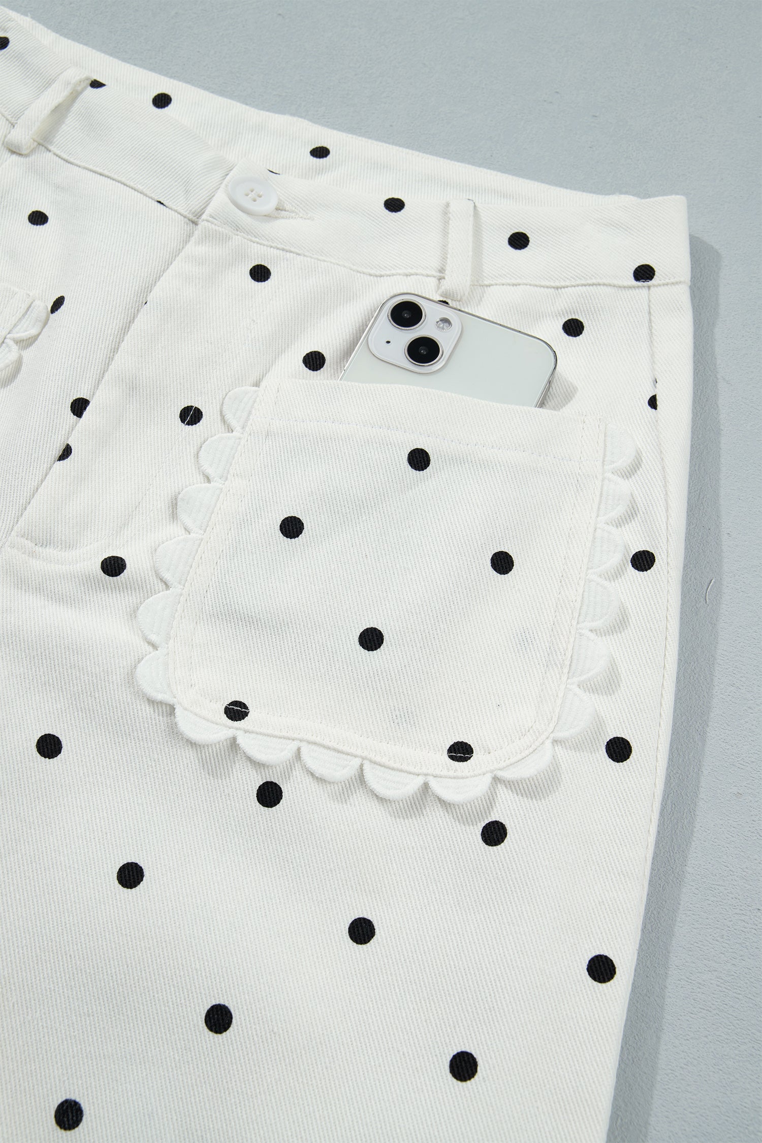 Polka Dot Scalloped Pocket Cotton Shift Pants Women UK