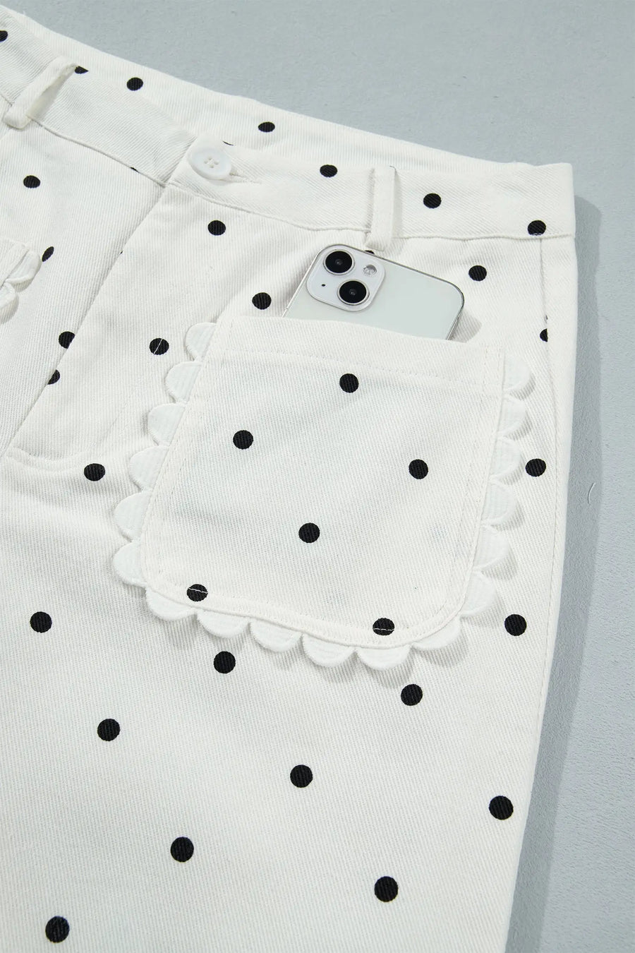 Polka Dot Scalloped Pocket Cotton Shift Pants Women UK