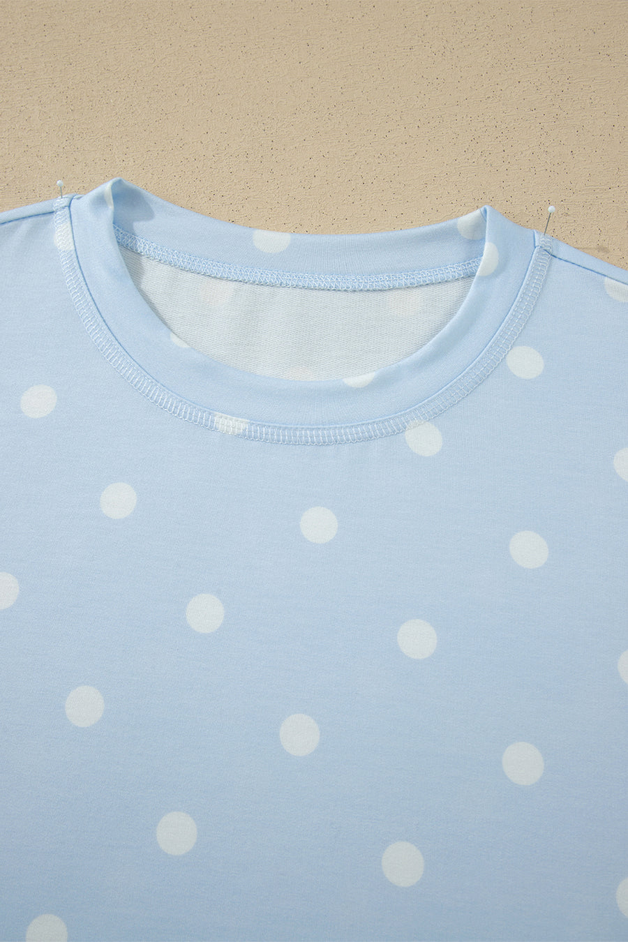 Polka Dot Exposed Seam Loose Tee Drawstring Shorts Two-Piece Set