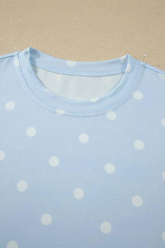 Polka Dot Exposed Seam Loose Tee Drawstring Shorts Two-Piece Set