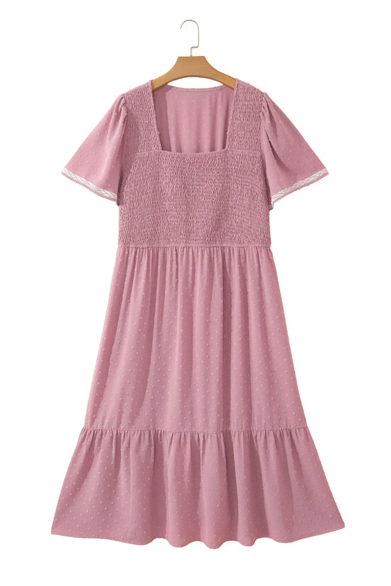 Curve swiss dot smocked midi dress dresses