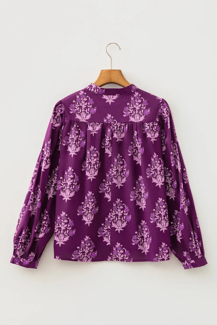 Floral Print Button-Up Long Puff Sleeve Shirt Women UK