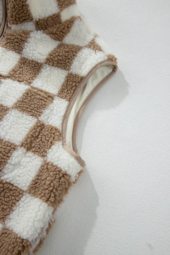 Monochrome mosaic sherpa vest - plaid design
