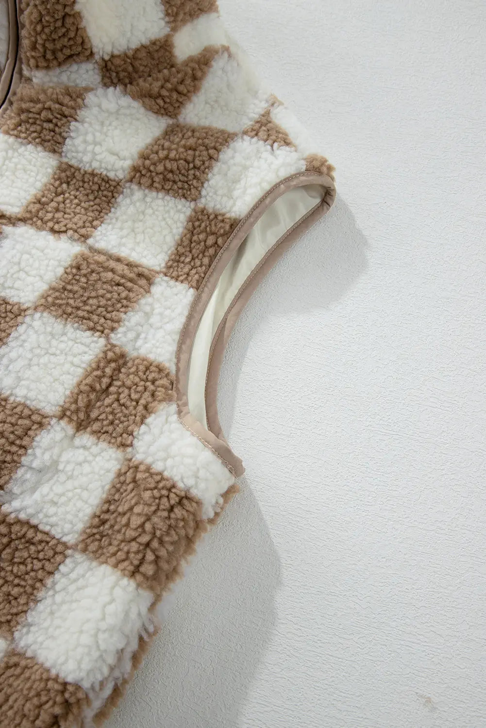 Monochrome mosaic sherpa vest - plaid design