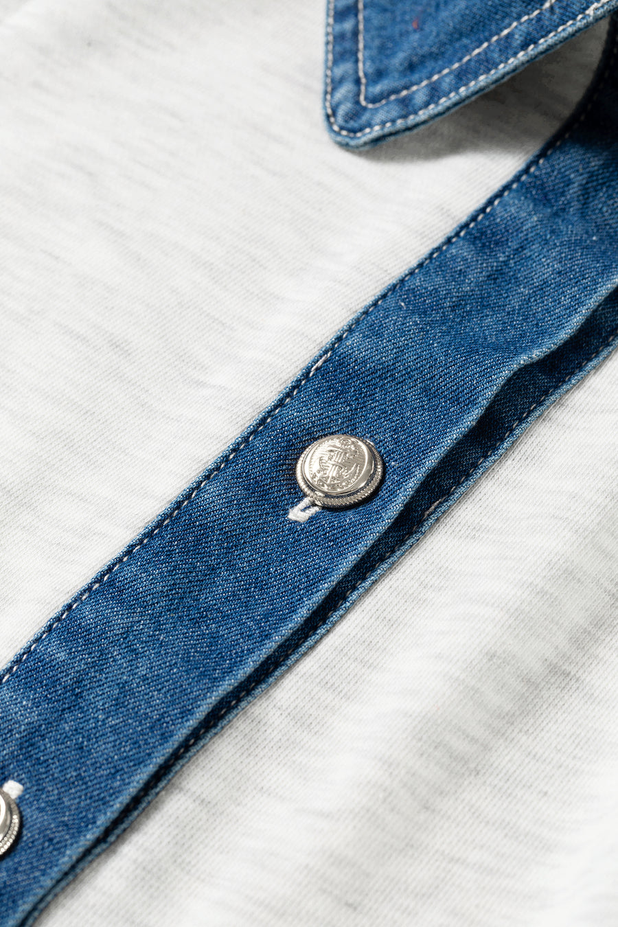 Denim Patchwork Polo Collar Elastic Waist Romper Women UK