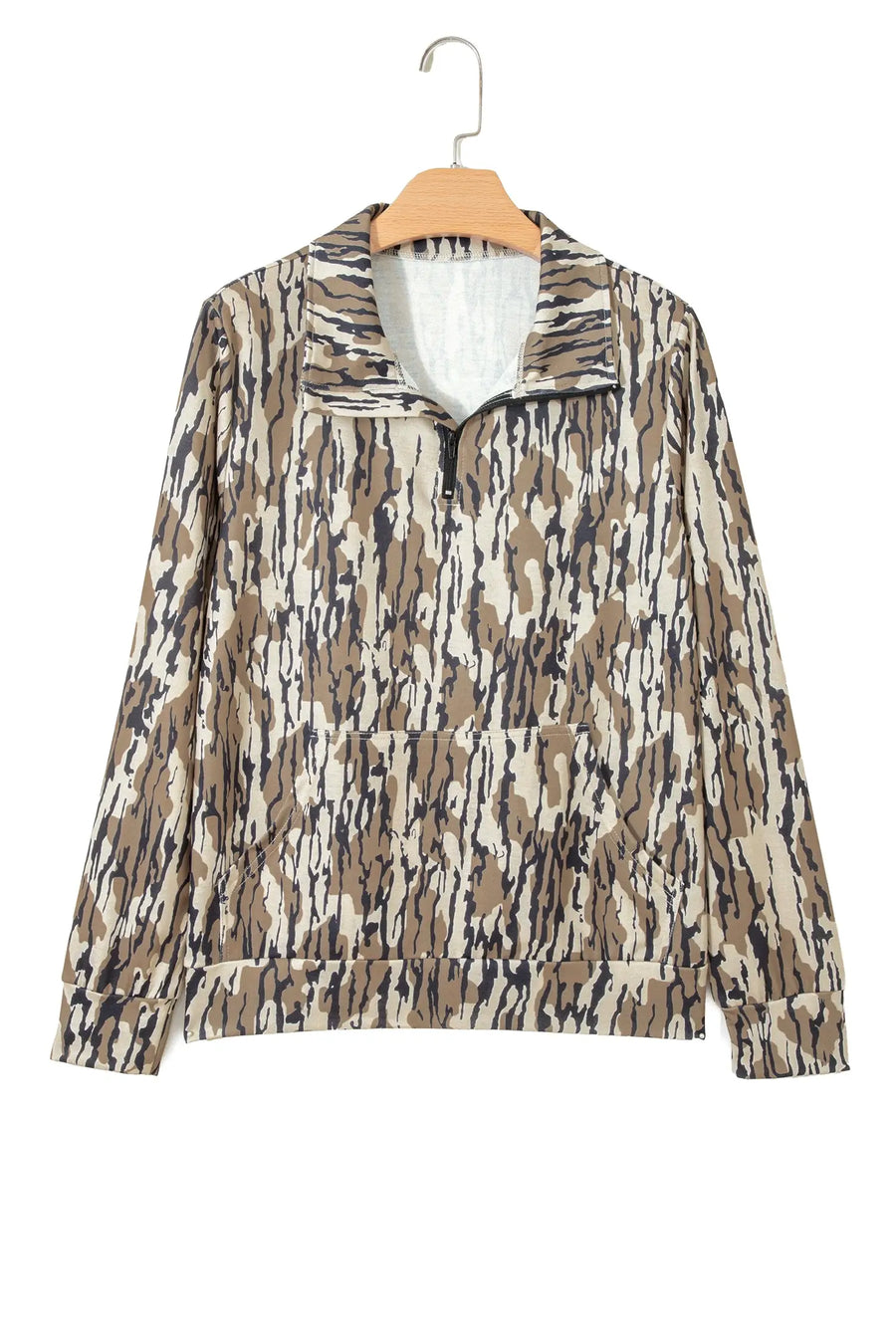Camo Print Zipper Collar Pullover Sweatshirt Women UK