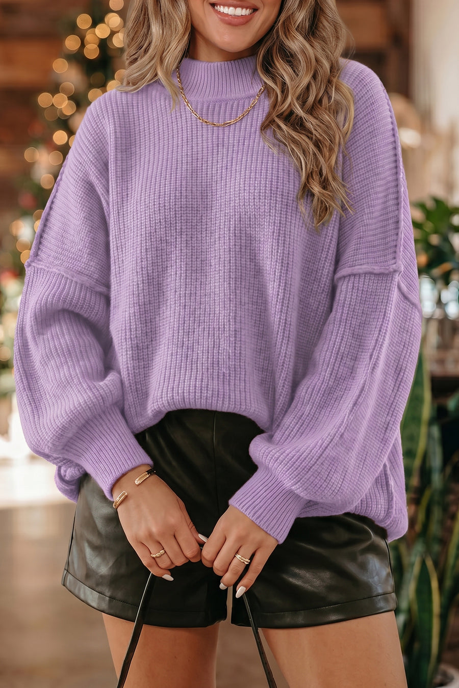 Mock Neck Oversized Tunic Sweater Women UK