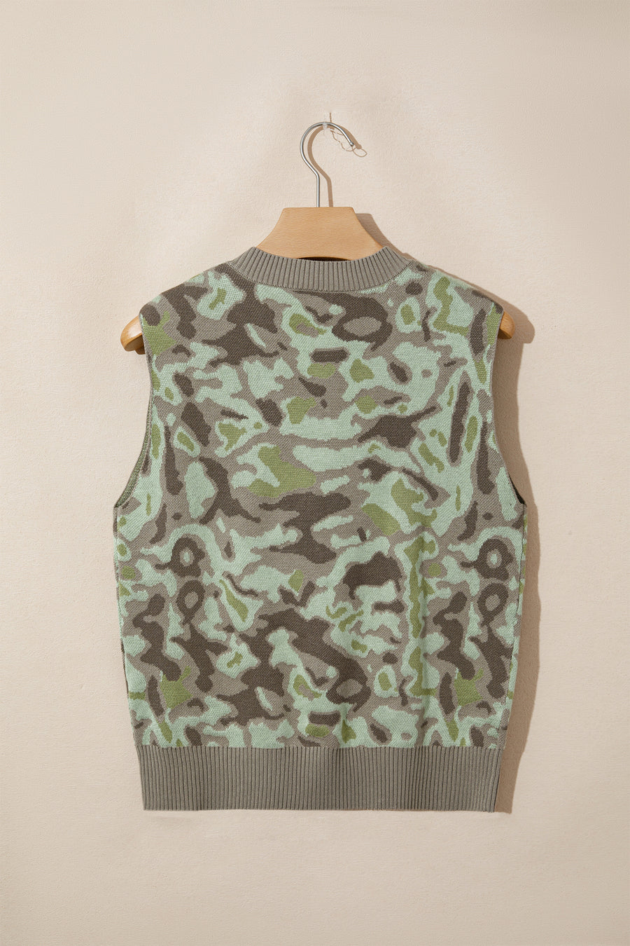 Camo Print Button Front Loose Sweater Vest Women UK
