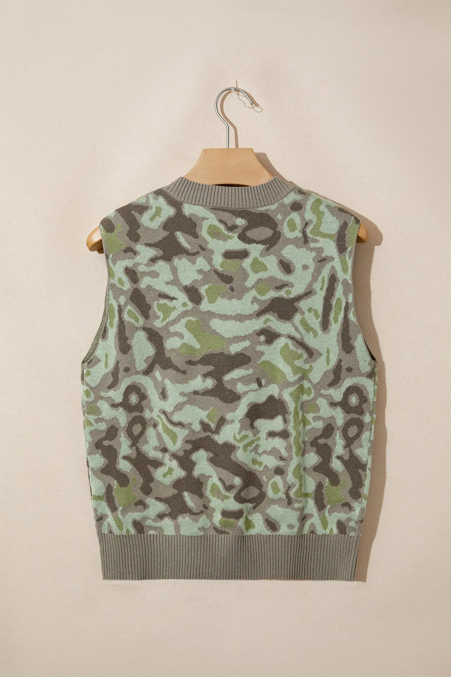 Camo Print Button Front Loose Sweater Vest Women UK