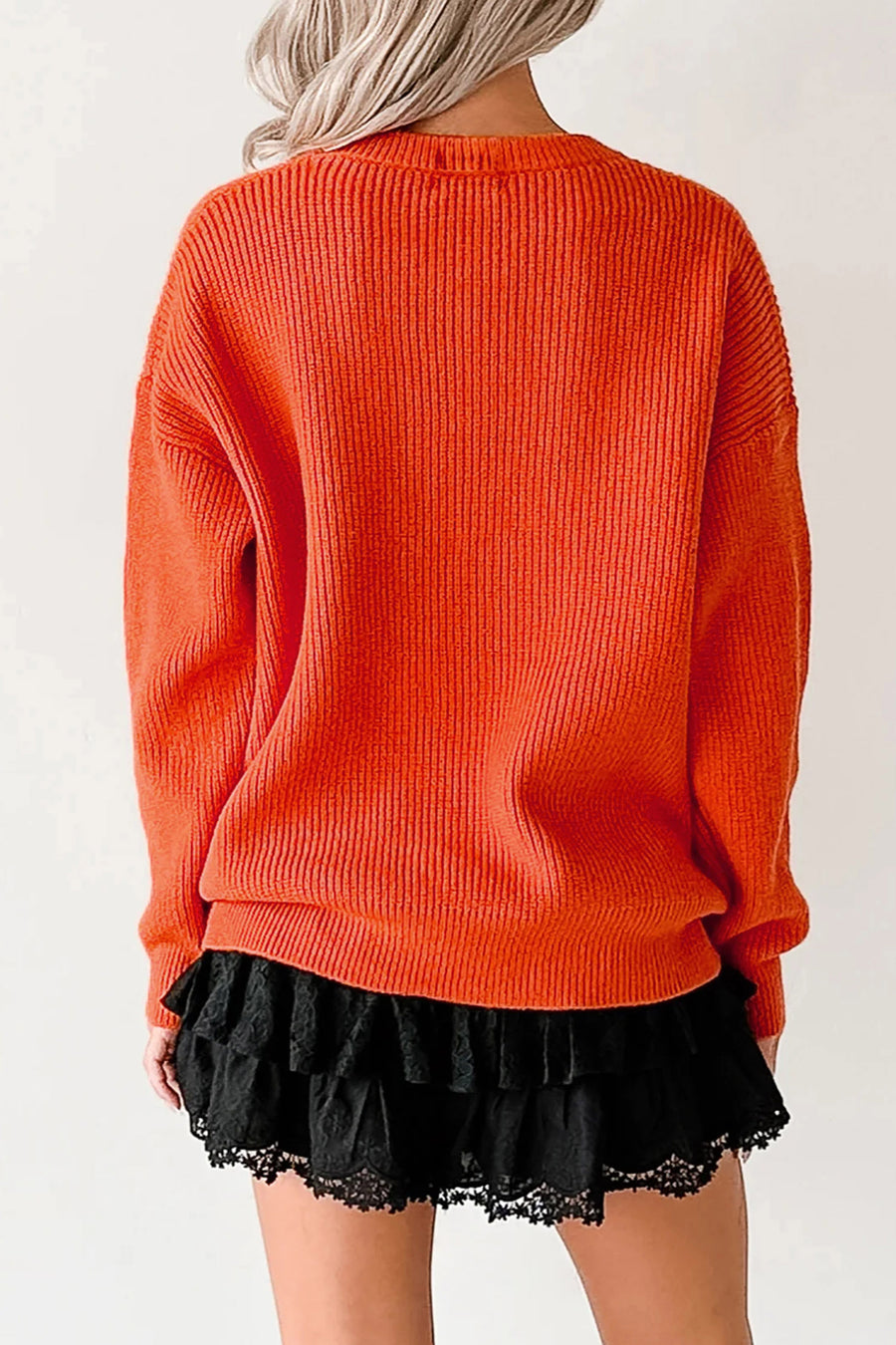 Halloween Drop Shoulder Round Neck Sweater