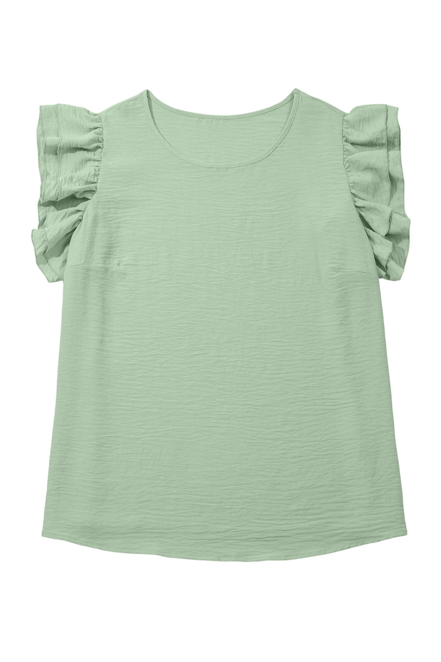 Clearly Aqua Plus Size Double Ruffle Sleeve Crew Neck Top Solid