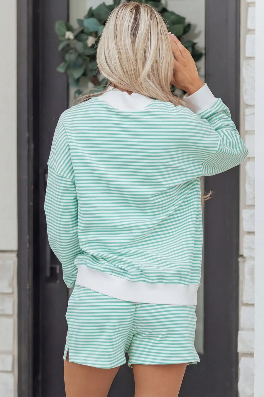 Stripe oversize mock neck sweatshirt & shorts co-ord set outfit sets