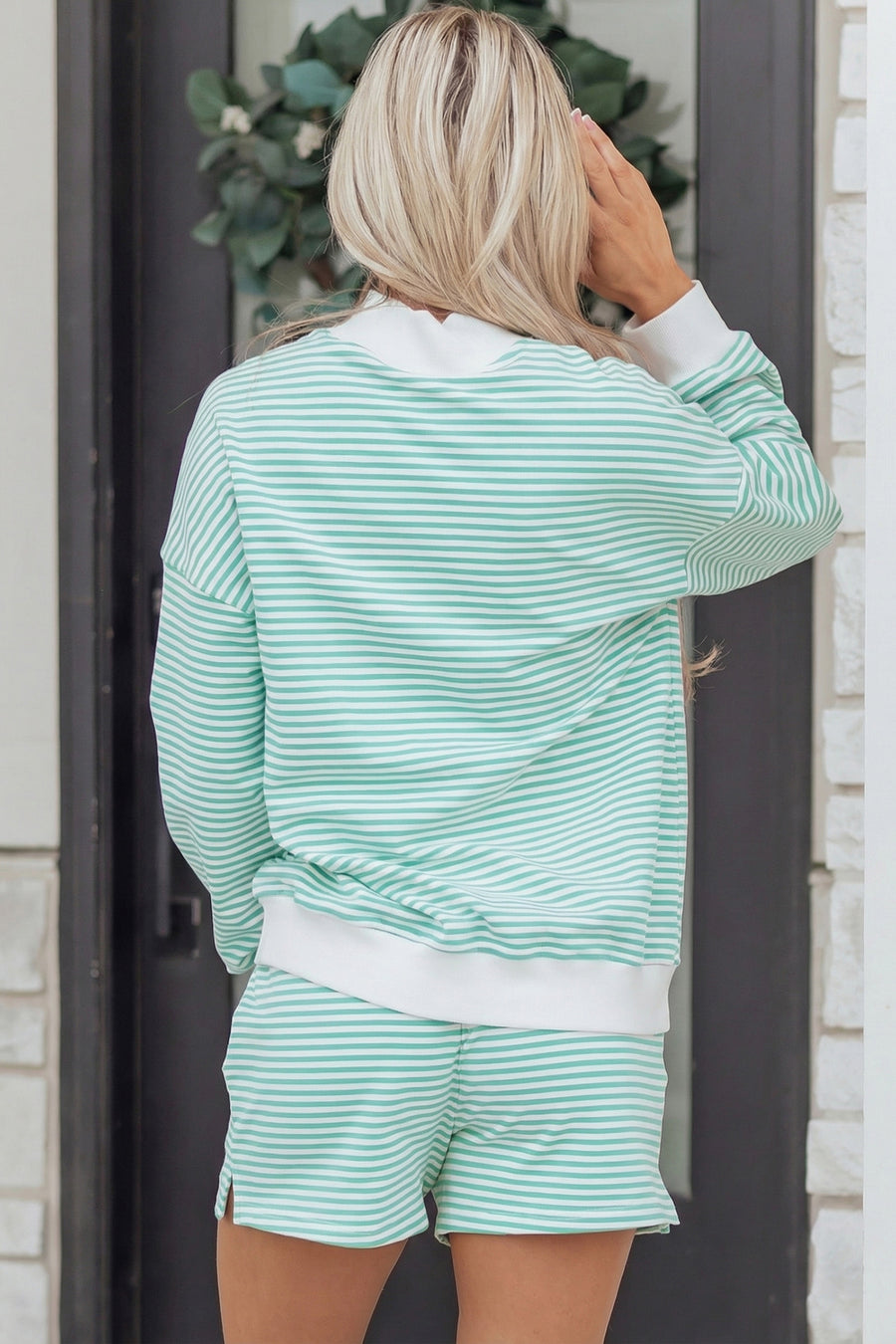 Stripe Oversize Mock Neck Sweatshirt & Shorts Co-Ord Set