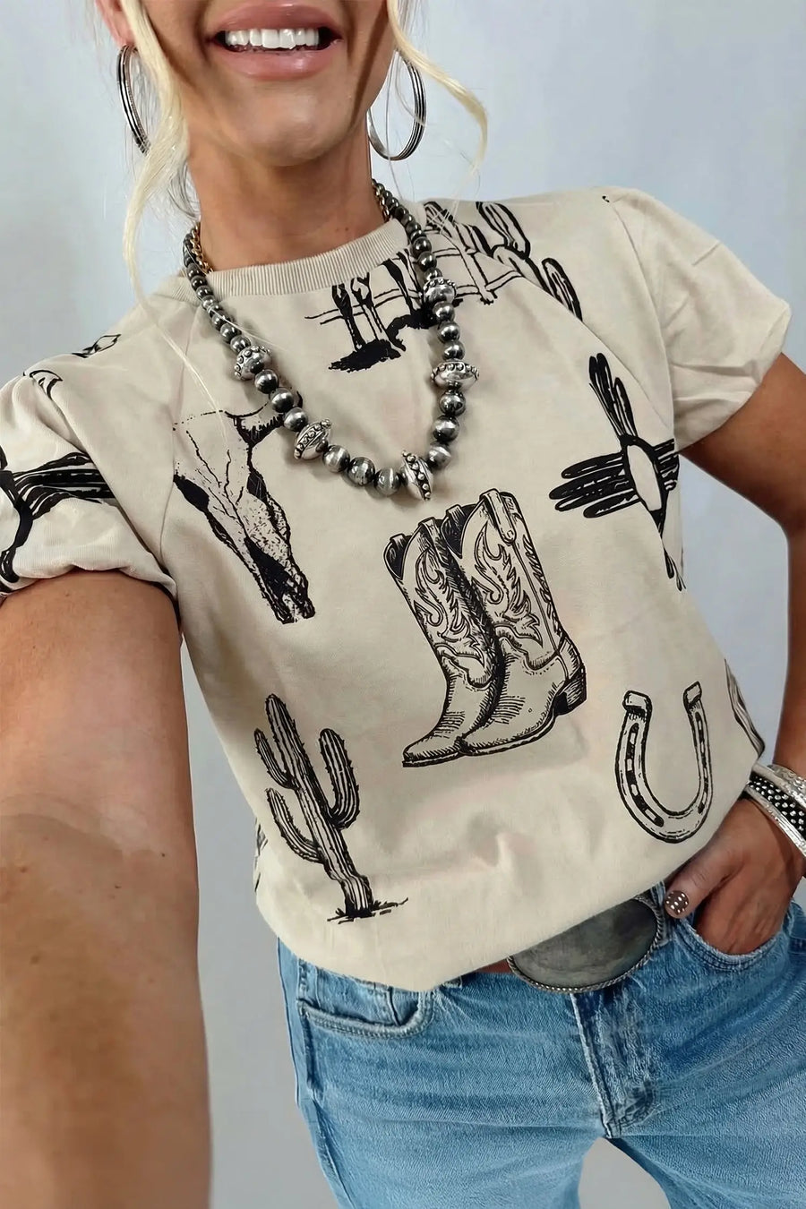 Western graphic T-shirt — back view, relaxed fit casual silhouette