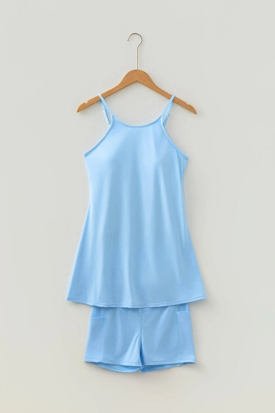 Solid Colour Tunic Tank Dress & Athletic Shorts Set Women UK