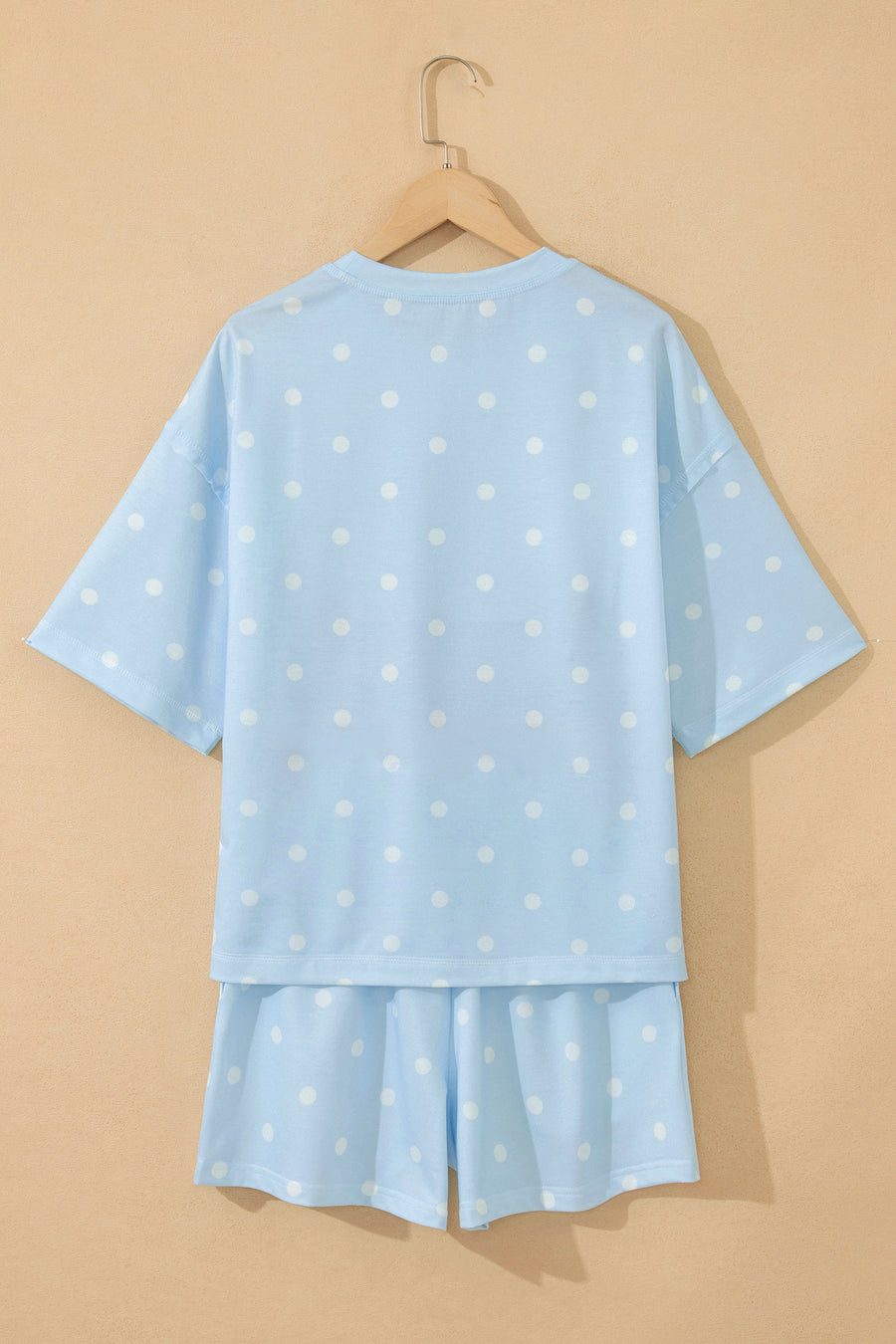 Polka Dot Exposed Seam Loose Tee Drawstring Shorts Two-Piece Set