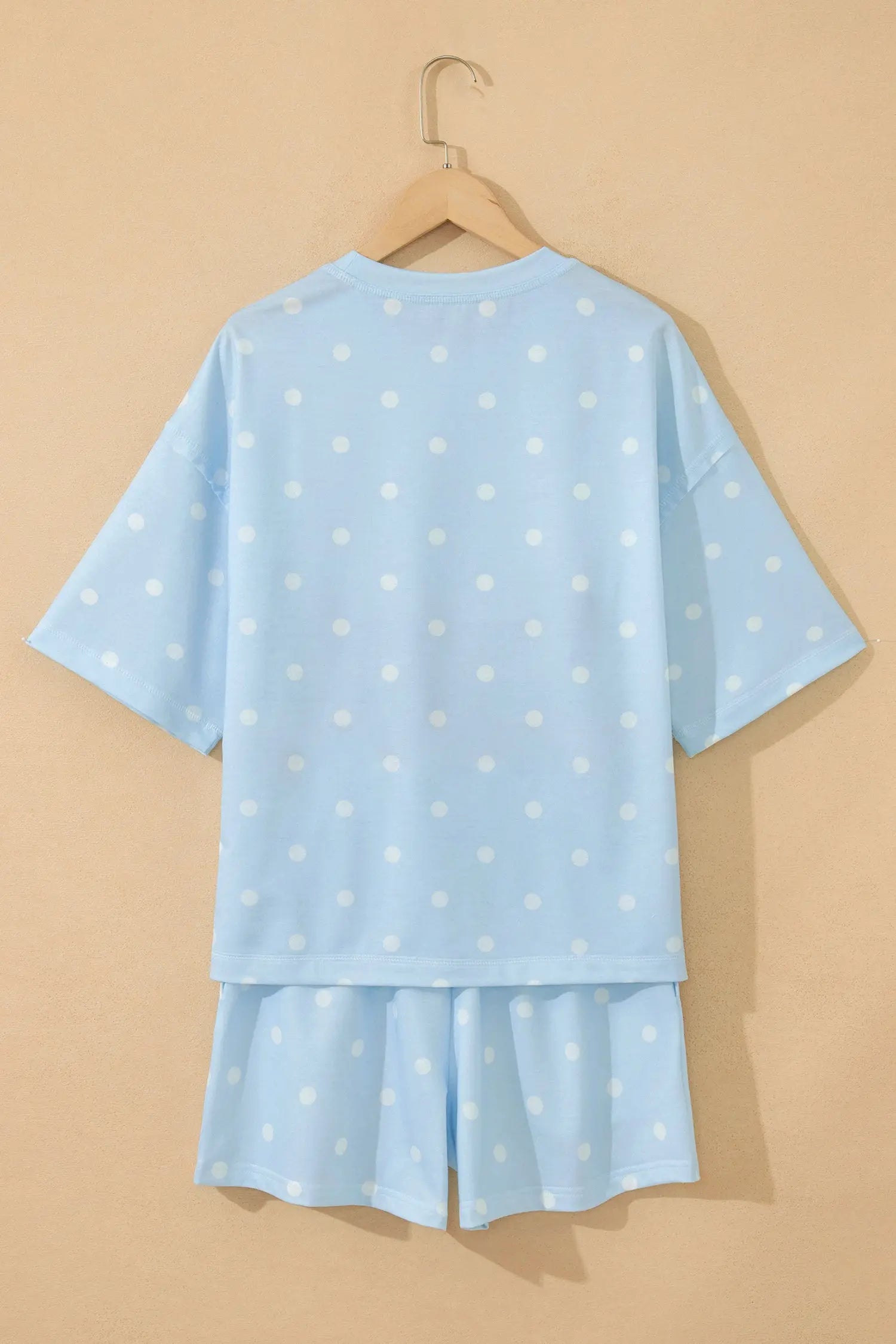 Polka Dot Exposed Seam Loose Tee Drawstring Shorts Two-Piece Set