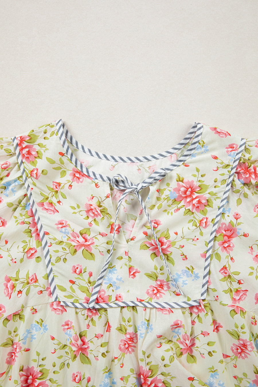 Apricot Floral Striped Edge 3/4 Puff Sleeve Dress Women UK — lifestyle view
