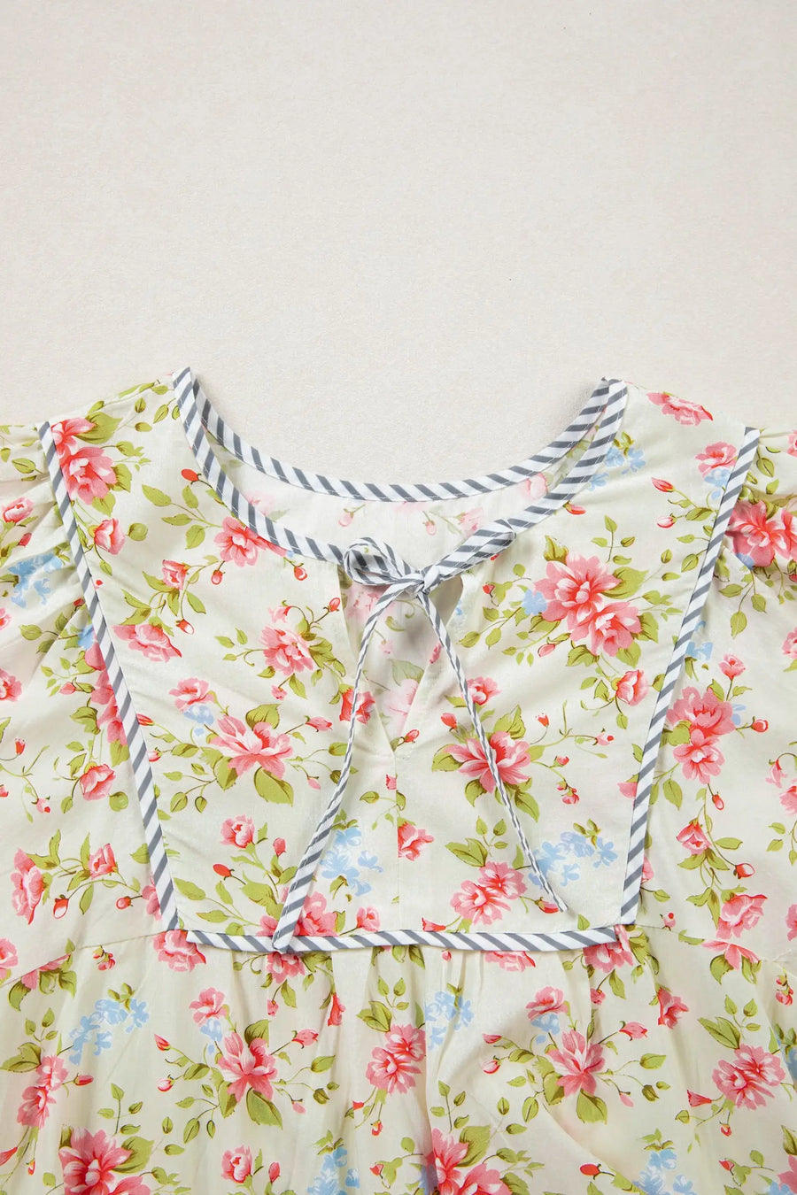 Apricot Floral Striped Edge 3/4 Puff Sleeve Dress Women UK — lifestyle view
