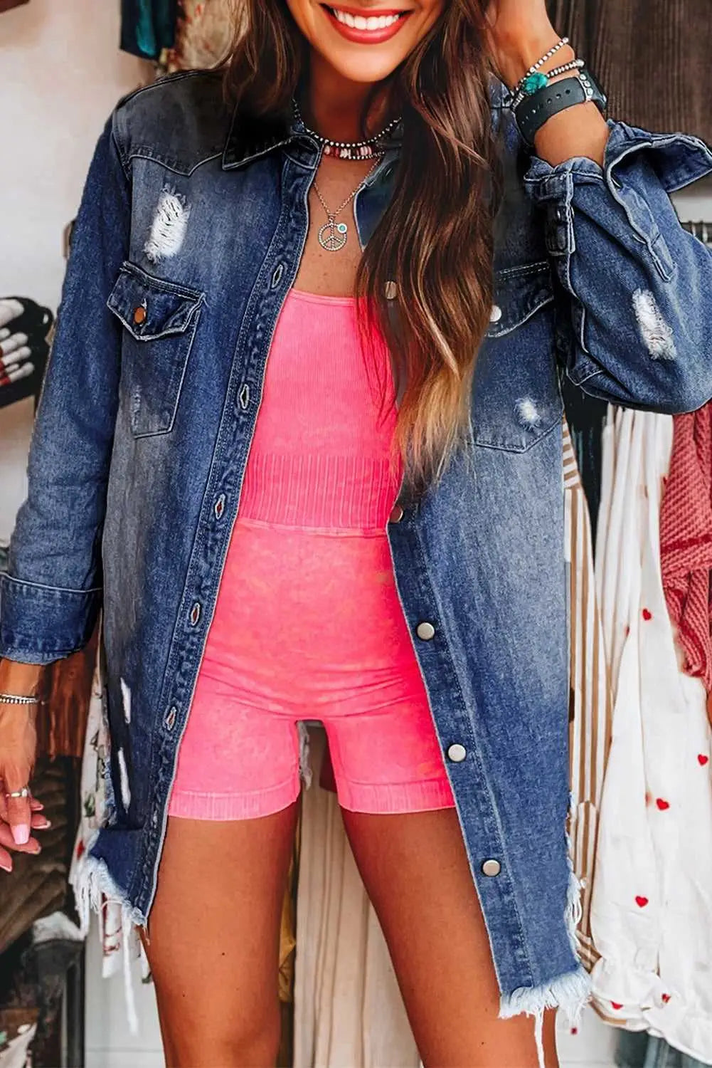 Light wash frayed denim duster - shop now | vintage chic