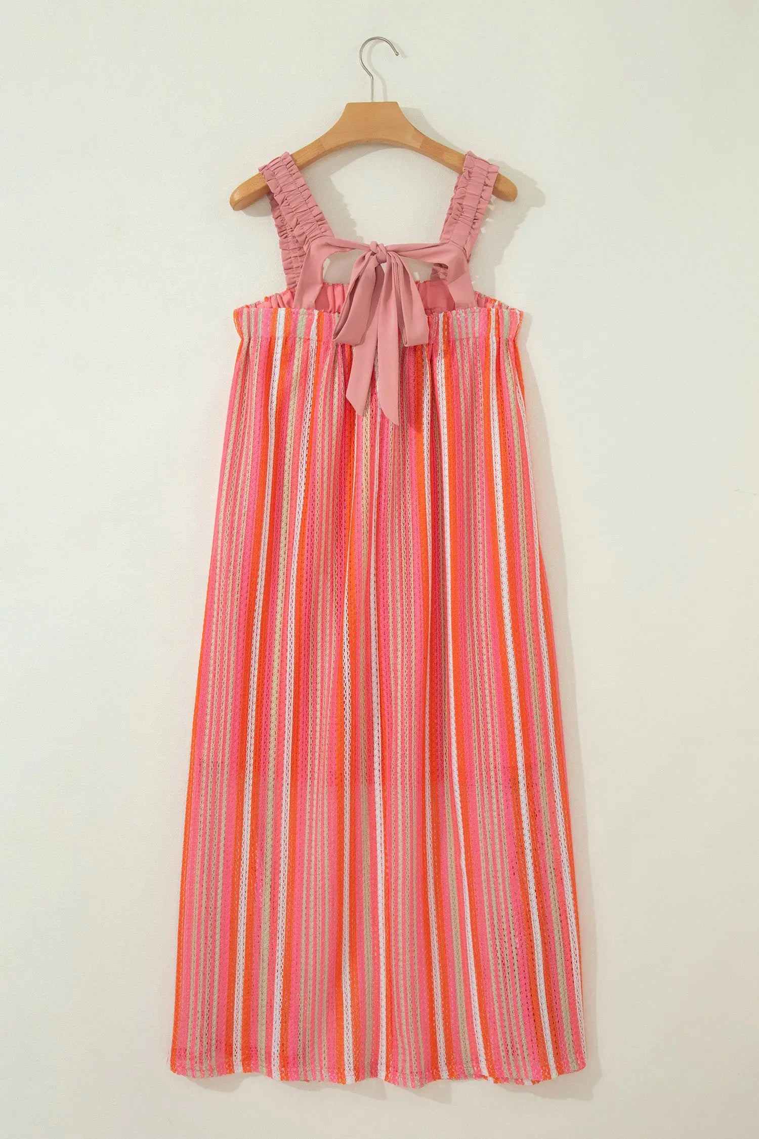 Women’s striped ruffle strap ribbon knot boho maxi dress dresses