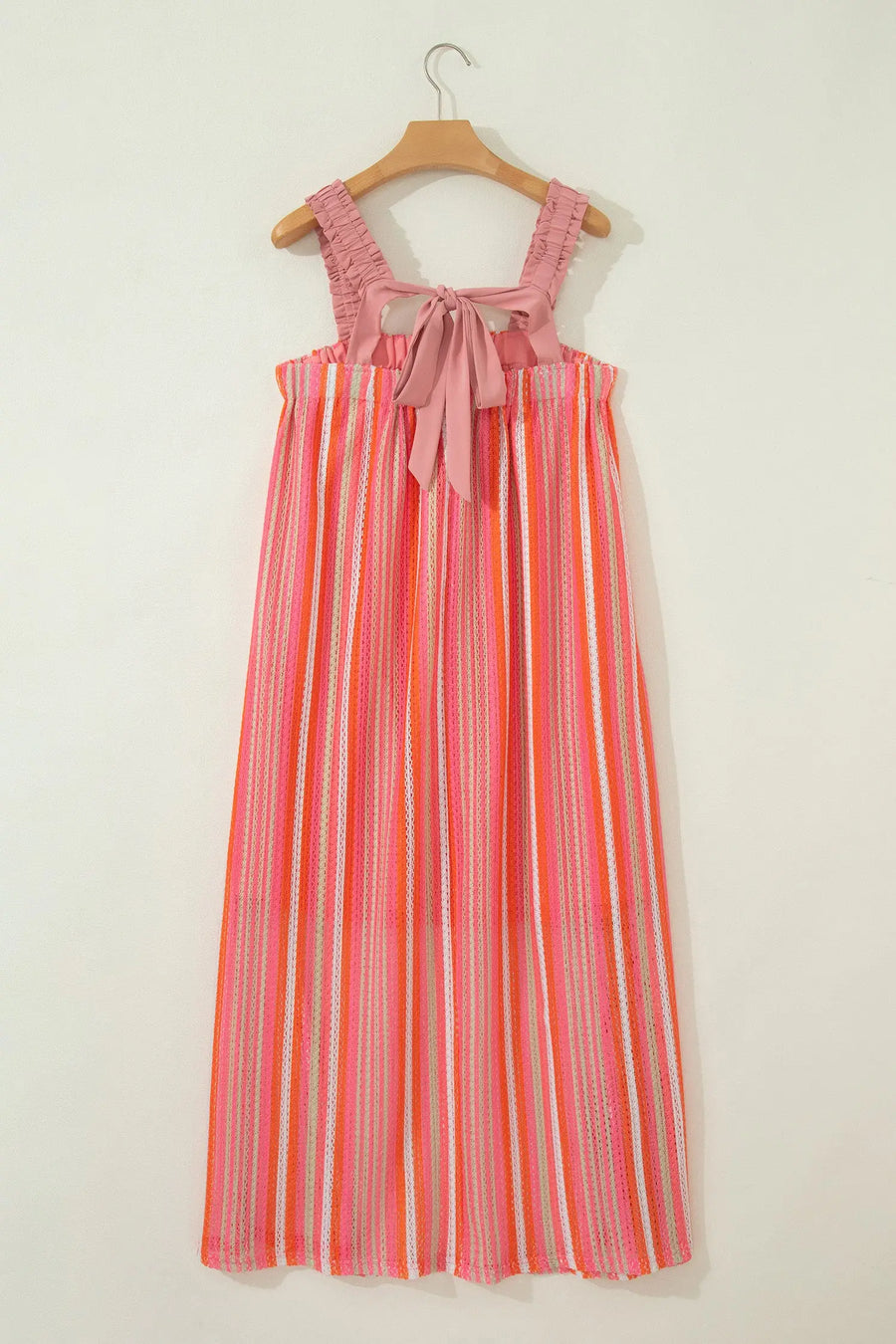Women’s striped ruffle strap ribbon knot boho maxi dress dresses