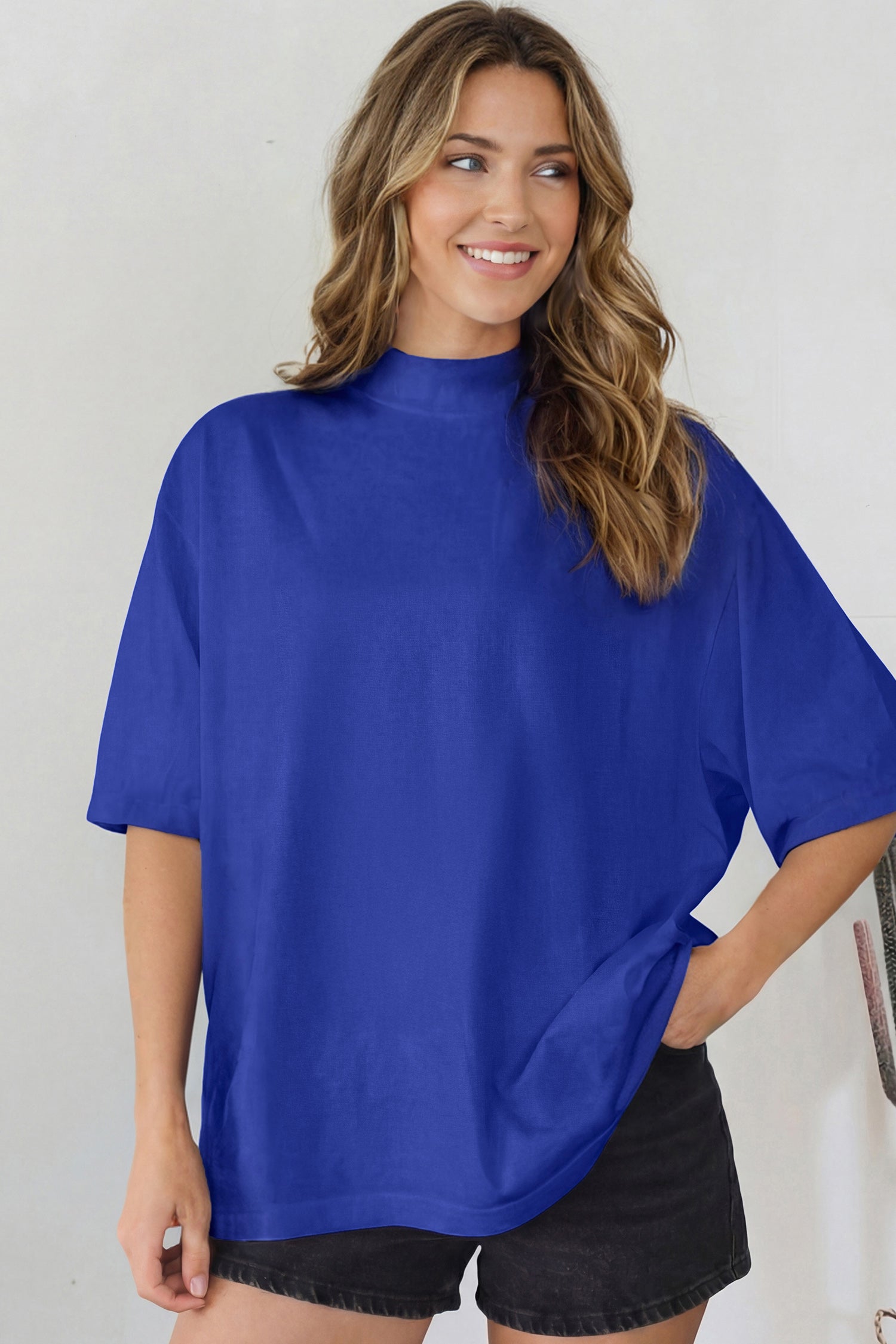 Solid Colour Oversized High Neck Tee Women UK