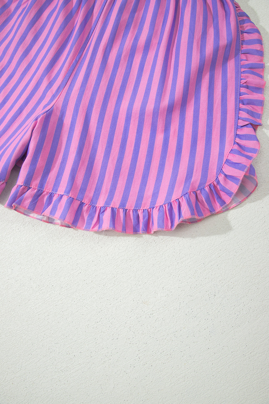 Stripe Ruffle Trim Elastic Waist Shorts Women UK