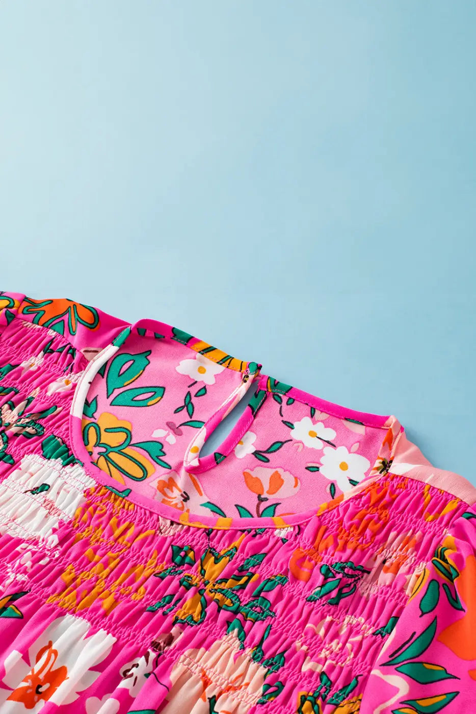 Smocked blouse - pink floral short sleeve | fashionfitz