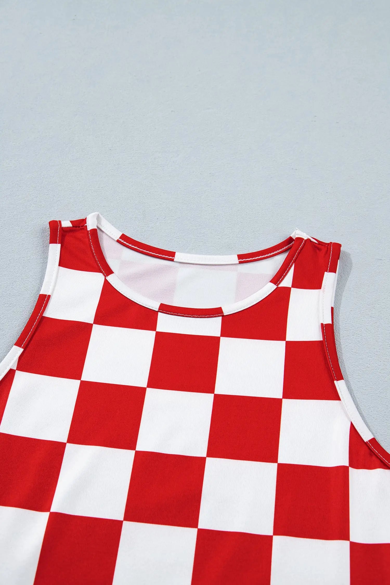 Checkerboard print slim fit sleeveless tank top tops