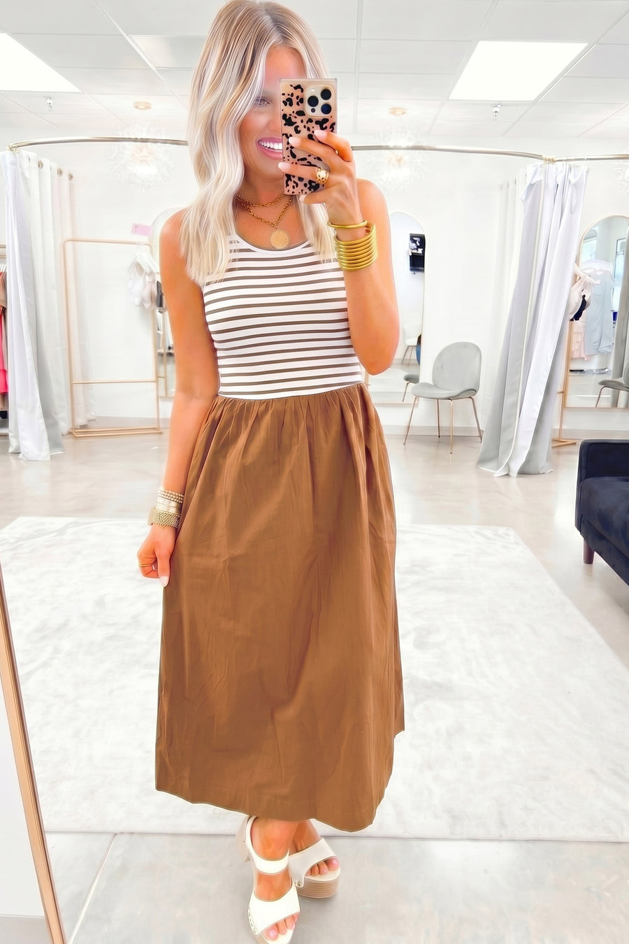 Striped colourblock maxi dress full length styling with sandals — Fashionfitz UK