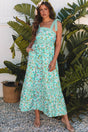 Green Floral Lace Tied Strap Empire Waist Maxi Dress Women UK — front view