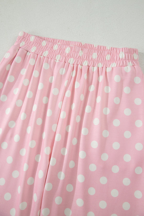 Polka Dot Mock Neck Short Sleeve Top & Shift Trousers Co-Ord Set