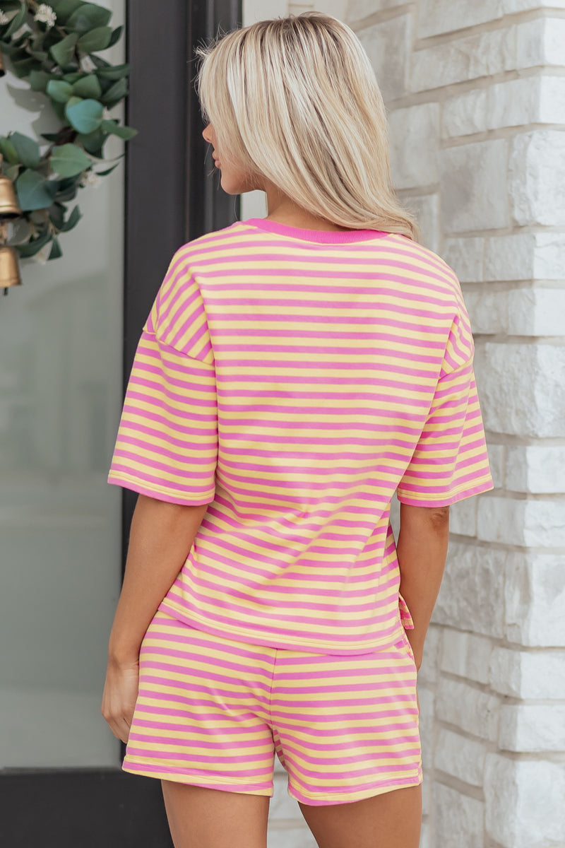 Stripe Drop Shoulder Boxy Terry Short Set Women UK