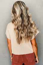 Cozy Oatmeal Sweater Dress – Soft Ribbed Knit with Pockets & Short Sleeves