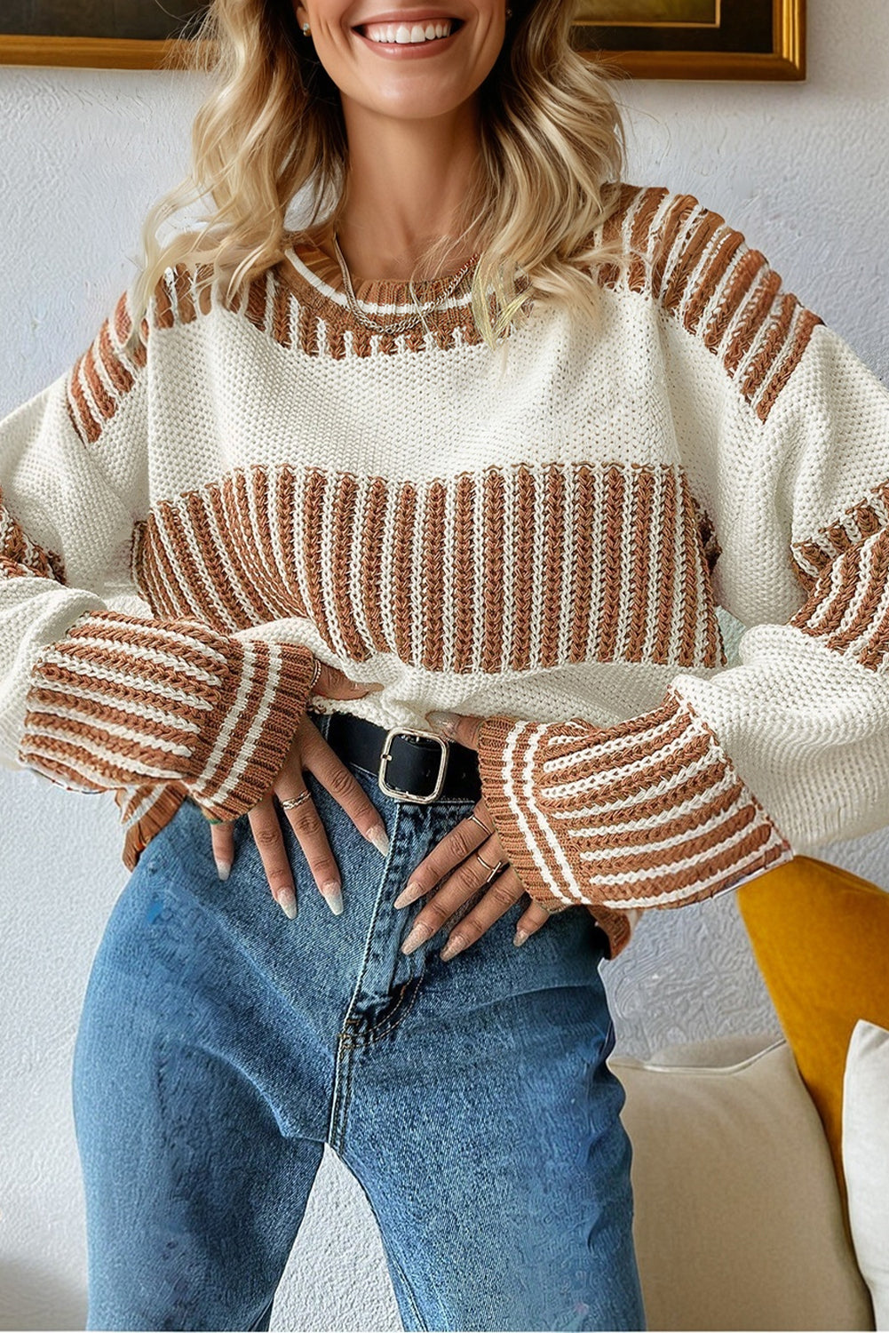 Loose Fit Striped Jumper – Two-Tone