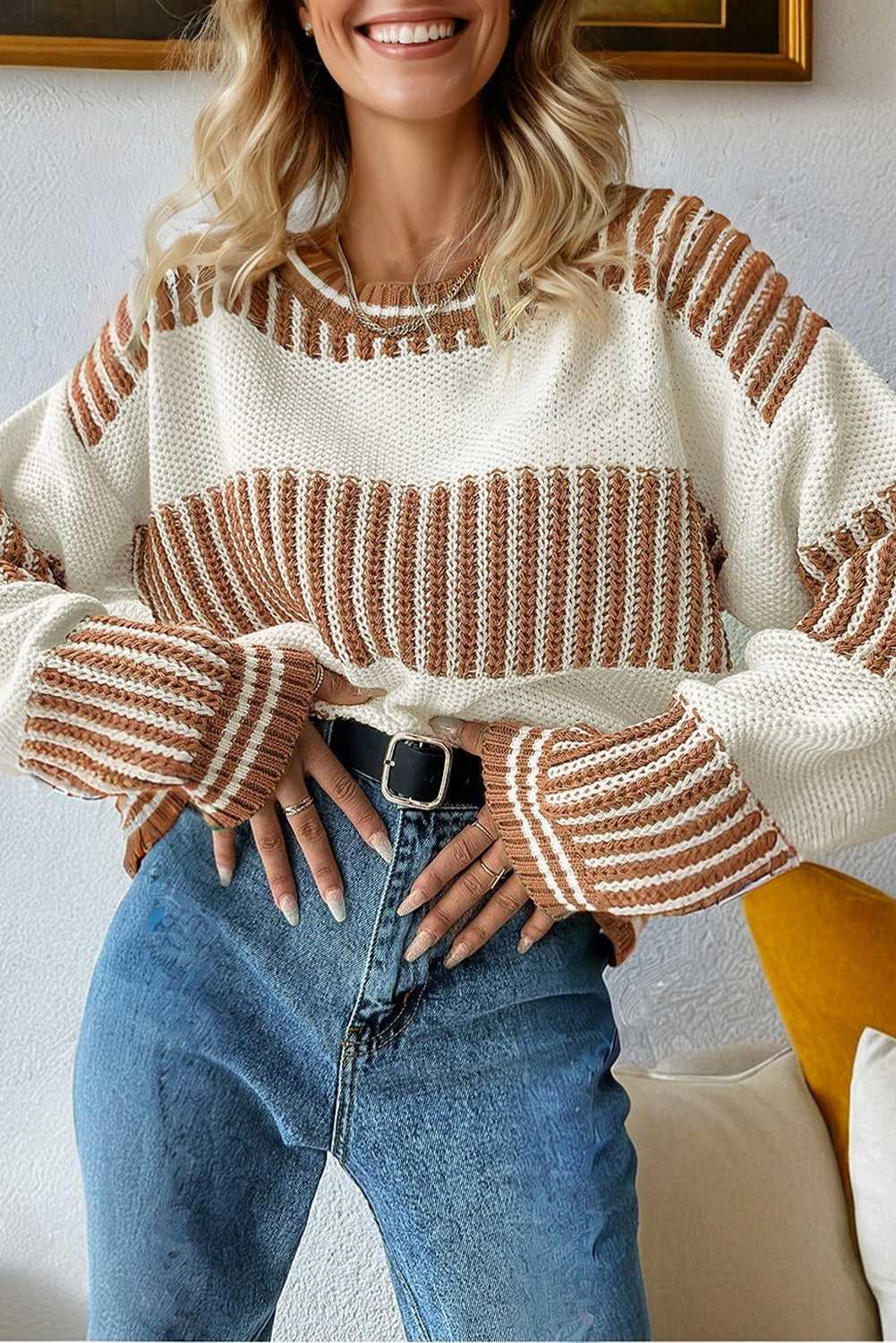 Loose Fit Striped Jumper – Two-Tone