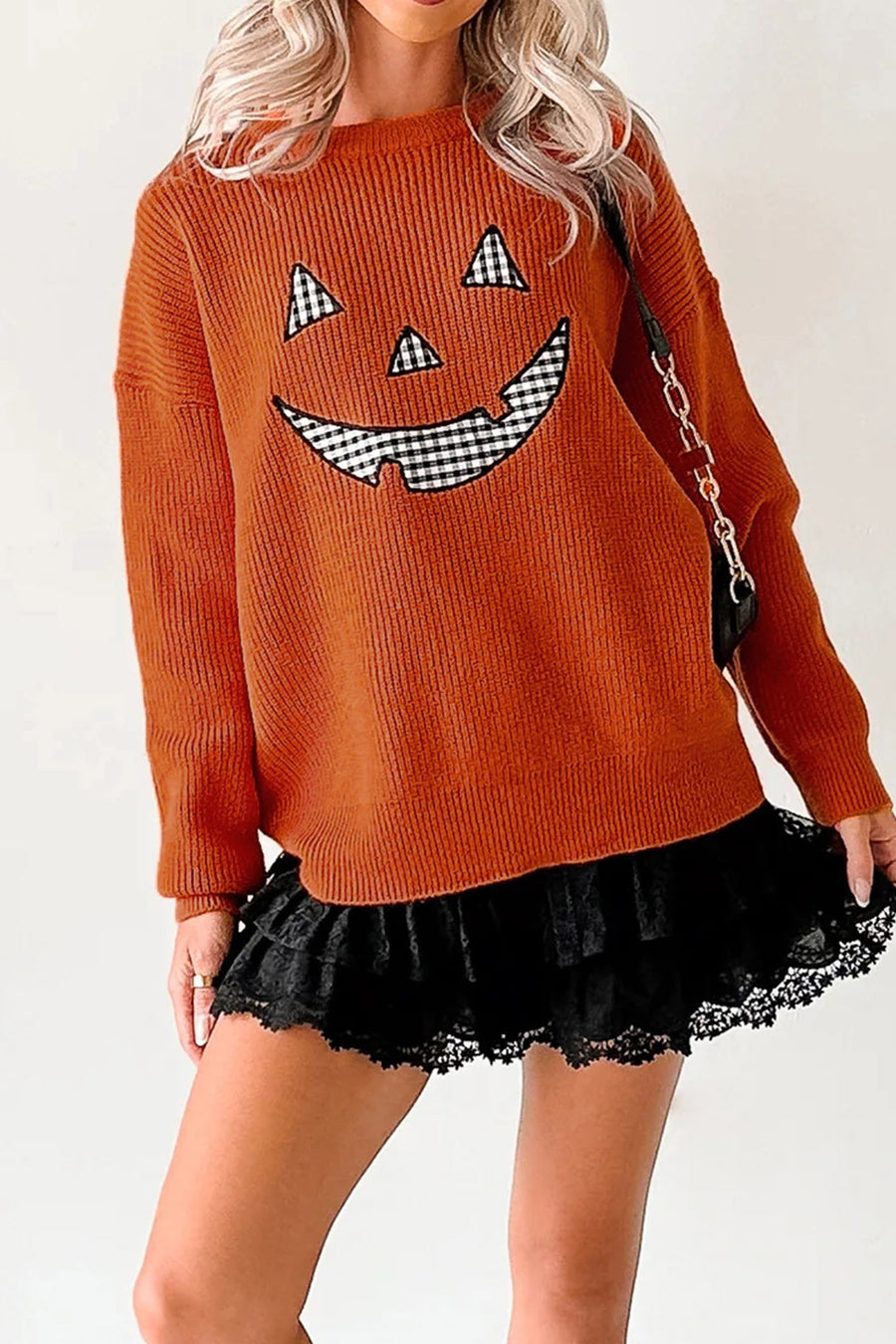 Halloween Drop Shoulder Round Neck Sweater