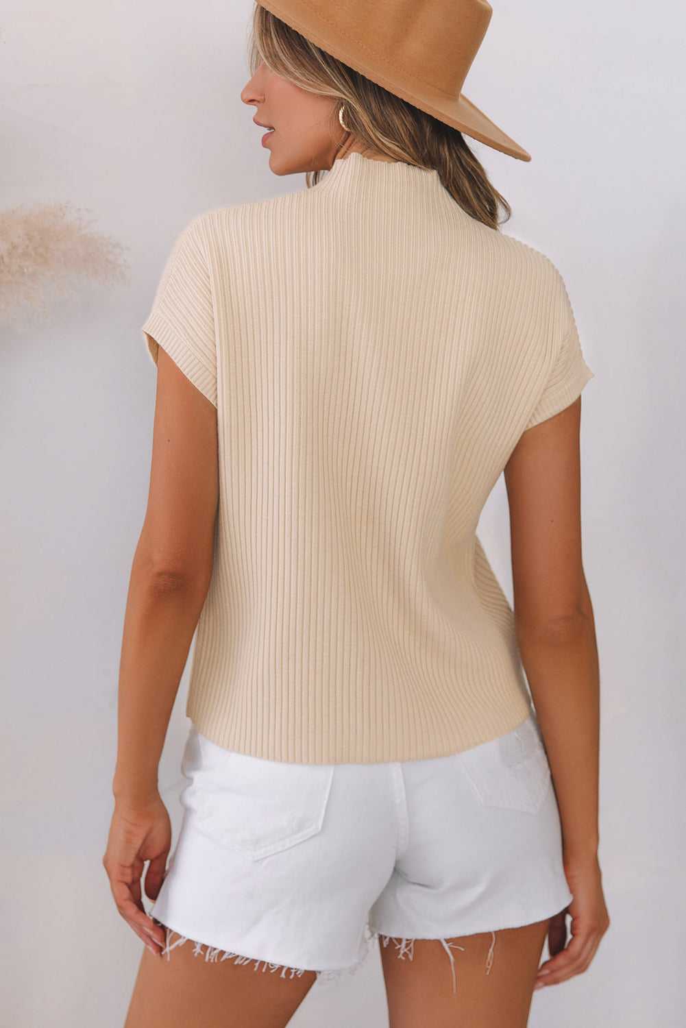 Ribbed Knit Short Sleeve Sweater