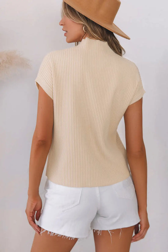 Ribbed knit short sleeve sweater with patch pocket | fashionfitz