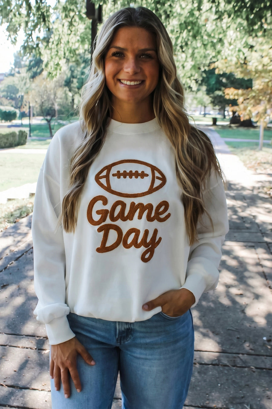 Game Day Rugby Pattern Crewneck Sweatshirt