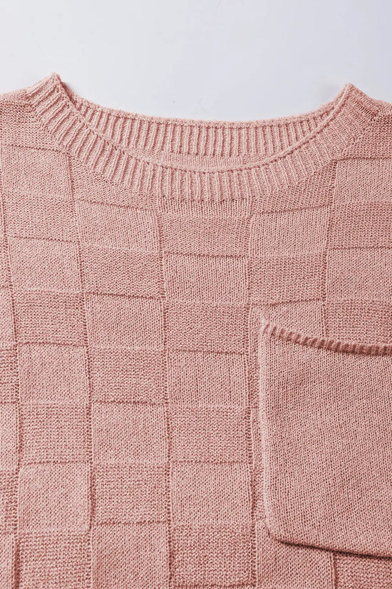 Lattice textured knit sweater – short sleeves sweaters