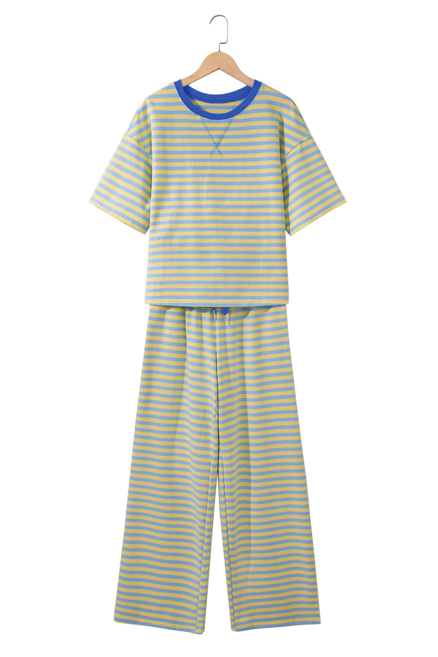 Pink Stripe Colourblock Crew Neck Tee & Drawstring Pant Set