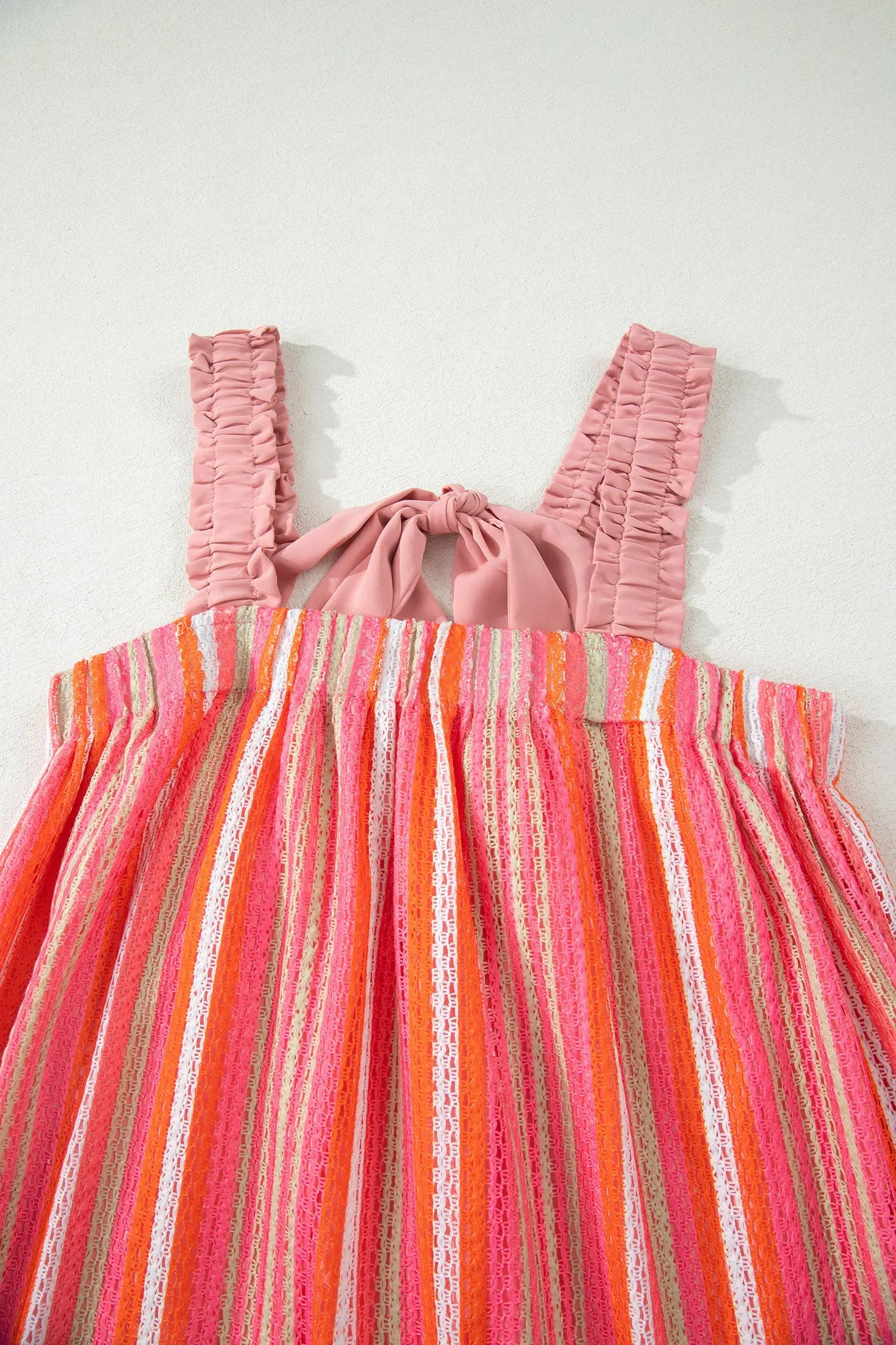 Women’s striped ruffle strap ribbon knot boho maxi dress dresses